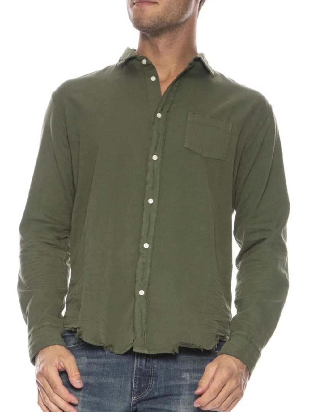 Frank & Eileen Luke distressed sage army green long sleeve button up shirt L
